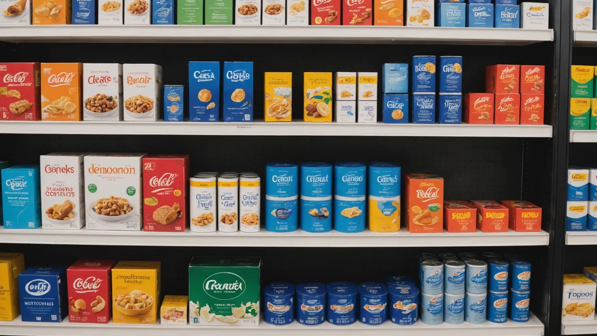 Retail shelf with some empty facings illustrating the calculation of fill rate