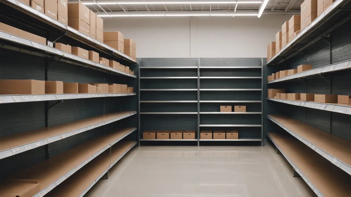 Empty grocery shelf representing an out-of-stock gap in a regional chain store